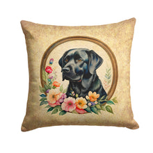 Load image into Gallery viewer, Black Labrador Retriever and Flowers Fabric Decorative Pillow