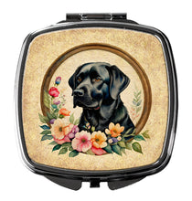 Load image into Gallery viewer, Black Labrador Retriever and Flowers Compact Mirror – Stylish Purse Mirror with Artistic Covers
