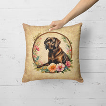 Load image into Gallery viewer, Chocolate Labrador Retriever and Flowers Fabric Decorative Pillow