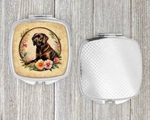 Load image into Gallery viewer, Chocolate Labrador Retriever and Flowers Compact Mirror – Stylish Purse Mirror with Artistic Covers