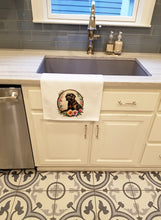 Load image into Gallery viewer, Chocolate Labrador Retriever and Flowers Kitchen Towel Set of 2