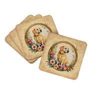 Load image into Gallery viewer, Yellow Labrador Retriever and Flowers Coasters - Set of 4 Lightweight Foam, Absorbent Drink Coasters