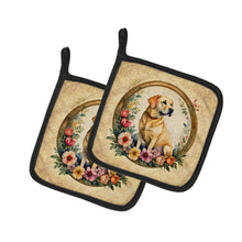 Load image into Gallery viewer, Yellow Labrador Retriever and Flowers Pot Holders - Set of 2 Decorative Kitchen Helpers | Made in the USA