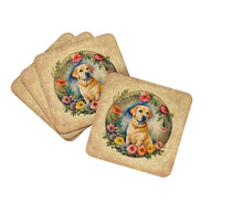 Load image into Gallery viewer, Yellow Labrador Retriever and Flowers Coasters - Set of 4 Lightweight Foam, Absorbent Drink Coasters