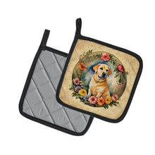 Load image into Gallery viewer, Yellow Labrador Retriever and Flowers Pot Holders - Set of 2 Decorative Kitchen Helpers | Made in the USA