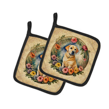Load image into Gallery viewer, Yellow Labrador Retriever and Flowers Pot Holders - Set of 2 Decorative Kitchen Helpers | Made in the USA