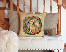 Load image into Gallery viewer, Yellow Labrador Retriever and Flowers Throw Pillow - 14x14 Decorative Pillow – Art for Your Home &amp; Patio
