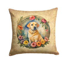 Load image into Gallery viewer, Yellow Labrador Retriever and Flowers Throw Pillow - 14x14 Decorative Pillow – Art for Your Home &amp; Patio