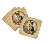 Load image into Gallery viewer, Lancashire Heeler and Flowers Coasters - Set of 4 Lightweight Foam, Absorbent Drink Coasters