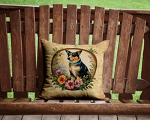 Load image into Gallery viewer, Lancashire Heeler and Flowers Throw Pillow - 14x14 Decorative Pillow – Art for Your Home &amp; Patio
