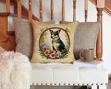 Load image into Gallery viewer, Lancashire Heeler and Flowers Throw Pillow - 14x14 Decorative Pillow – Art for Your Home &amp; Patio