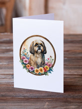 Load image into Gallery viewer, Lhasa Apso and Flowers Greeting Cards -  Blank Note Cards – 8-Pack of Artist-Designed Cards with Envelopes
