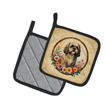 Load image into Gallery viewer, Lhasa Apso and Flowers Pot Holders - Set of 2 Decorative Kitchen Helpers | Made in the USA