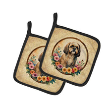 Load image into Gallery viewer, Lhasa Apso and Flowers Pot Holders - Set of 2 Decorative Kitchen Helpers | Made in the USA