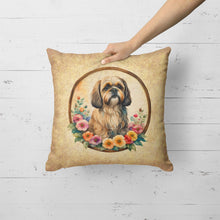 Load image into Gallery viewer, Lhasa Apso and Flowers Fabric Decorative Pillow