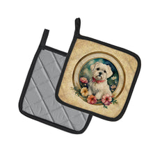 Load image into Gallery viewer, Maltese and Flowers Pot Holders - Set of 2 Decorative Kitchen Helpers | Made in the USA