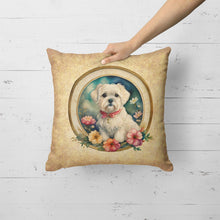 Load image into Gallery viewer, Maltese and Flowers Fabric Decorative Pillow
