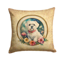 Load image into Gallery viewer, Maltese and Flowers Fabric Decorative Pillow