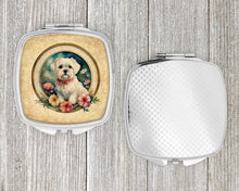 Load image into Gallery viewer, Maltese and Flowers Compact Mirror – Stylish Purse Mirror with Artistic Covers