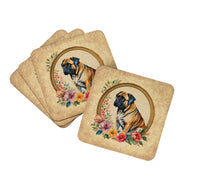 Load image into Gallery viewer, Mastiff and Flowers Coasters - Set of 4 Lightweight Foam, Absorbent Drink Coasters