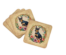 Load image into Gallery viewer, Miniature Pinscher and Flowers Coasters - Set of 4 Lightweight Foam, Absorbent Drink Coasters