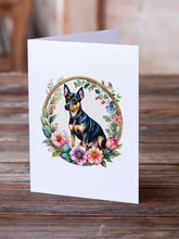 Load image into Gallery viewer, Miniature Pinscher and Flowers Greeting Cards -  Blank Note Cards – 8-Pack of Artist-Designed Cards with Envelopes