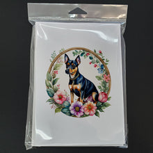 Load image into Gallery viewer, Miniature Pinscher and Flowers Greeting Cards -  Blank Note Cards – 8-Pack of Artist-Designed Cards with Envelopes