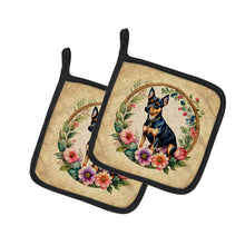 Load image into Gallery viewer, Miniature Pinscher and Flowers Pot Holders - Set of 2 Decorative Kitchen Helpers | Made in the USA