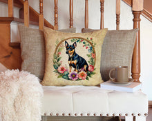 Load image into Gallery viewer, Miniature Pinscher and Flowers Throw Pillow - 14x14 Decorative Pillow – Art for Your Home &amp; Patio