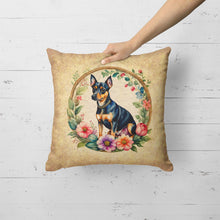 Load image into Gallery viewer, Miniature Pinscher and Flowers Fabric Decorative Pillow