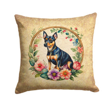 Load image into Gallery viewer, Miniature Pinscher and Flowers Fabric Decorative Pillow