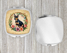 Load image into Gallery viewer, Miniature Pinscher and Flowers Compact Mirror – Stylish Purse Mirror with Artistic Covers