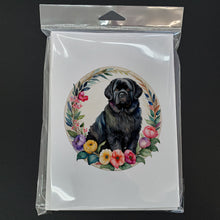 Load image into Gallery viewer, Newfoundland and Flowers Greeting Cards -  Blank Note Cards – 8-Pack of Artist-Designed Cards with Envelopes
