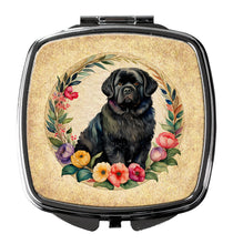 Load image into Gallery viewer, Newfoundland and Flowers Compact Mirror – Stylish Purse Mirror with Artistic Covers