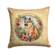 Load image into Gallery viewer, Norwegian Buhund and Flowers Throw Pillow - 14x14 Decorative Pillow – Art for Your Home &amp; Patio