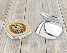 Load image into Gallery viewer, Norwegian Buhund and Flowers Compact Mirror – Stylish Purse Mirror with Artistic Covers
