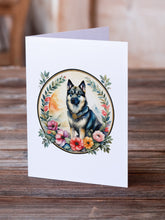Load image into Gallery viewer, Norwegian Elkhound and Flowers Greeting Cards -  Blank Note Cards – 8-Pack of Artist-Designed Cards with Envelopes