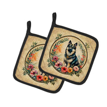 Load image into Gallery viewer, Norwegian Elkhound and Flowers Pot Holders - Set of 2 Decorative Kitchen Helpers | Made in the USA