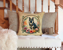 Load image into Gallery viewer, Norwegian Elkhound and Flowers Throw Pillow - 14x14 Decorative Pillow – Art for Your Home &amp; Patio