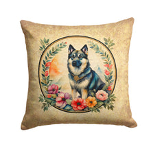 Load image into Gallery viewer, Norwegian Elkhound and Flowers Throw Pillow - 14x14 Decorative Pillow – Art for Your Home &amp; Patio