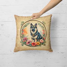 Load image into Gallery viewer, Norwegian Elkhound and Flowers Fabric Decorative Pillow