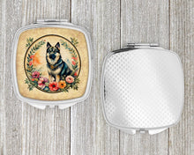 Load image into Gallery viewer, Norwegian Elkhound and Flowers Compact Mirror – Stylish Purse Mirror with Artistic Covers