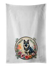Load image into Gallery viewer, Norwegian Elkhound and Flowers Kitchen Towel Set of 2