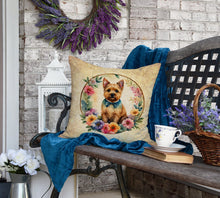 Load image into Gallery viewer, Norwich Terrier and Flowers Fabric Decorative Pillow