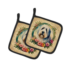Load image into Gallery viewer, Old English Sheepdog and Flowers Pot Holders - Set of 2 Decorative Kitchen Helpers | Made in the USA