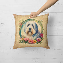 Load image into Gallery viewer, Old English Sheepdog and Flowers Fabric Decorative Pillow