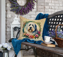 Load image into Gallery viewer, Old English Sheepdog and Flowers Fabric Decorative Pillow