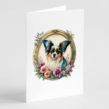 Load image into Gallery viewer, Papillon and Flowers Greeting Cards -  Blank Note Cards – 8-Pack of Artist-Designed Cards with Envelopes