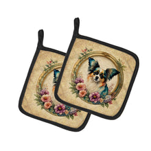 Load image into Gallery viewer, Papillon and Flowers Pot Holders - Set of 2 Decorative Kitchen Helpers | Made in the USA