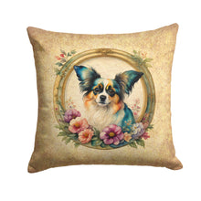 Load image into Gallery viewer, Papillon and Flowers Throw Pillow - 14x14 Decorative Pillow – Art for Your Home &amp; Patio